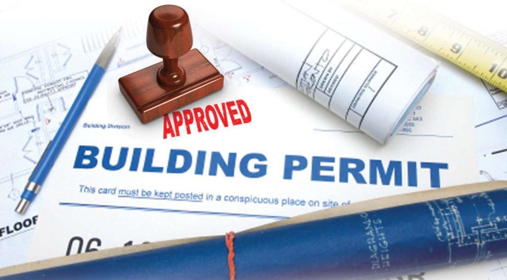 Building permit with approval stamp