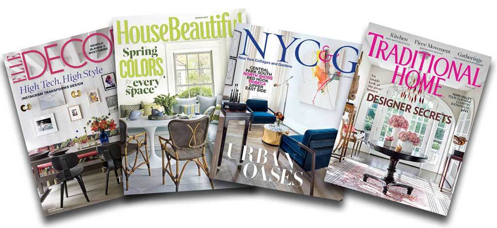 Elle Decor, House Beautiful, NY Cottages and Gardens and Traditional Home magazines