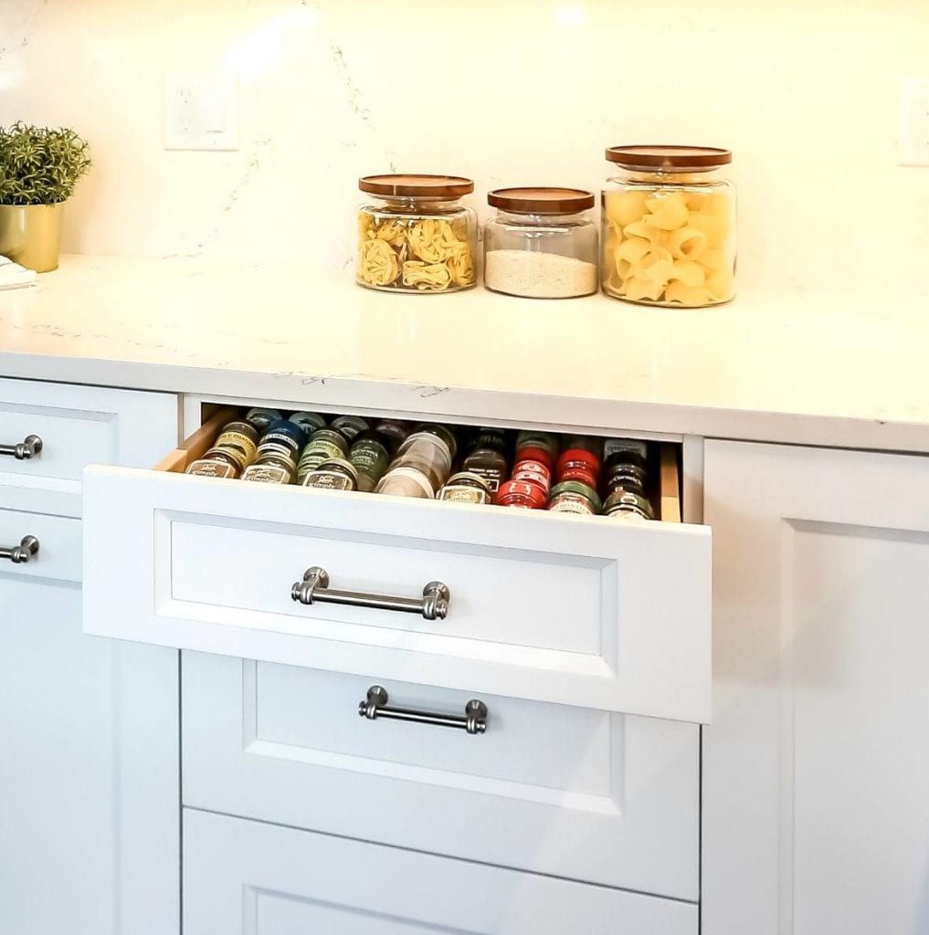Shallow kitchen drawer for spice storage