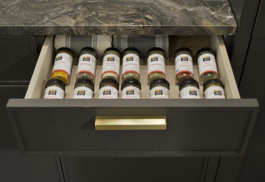 All your spices at a glance in a custom spice drawer.