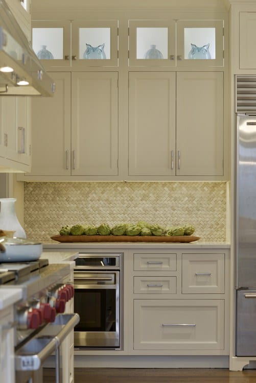 Classic White Kitchen with lit upper display cabinets