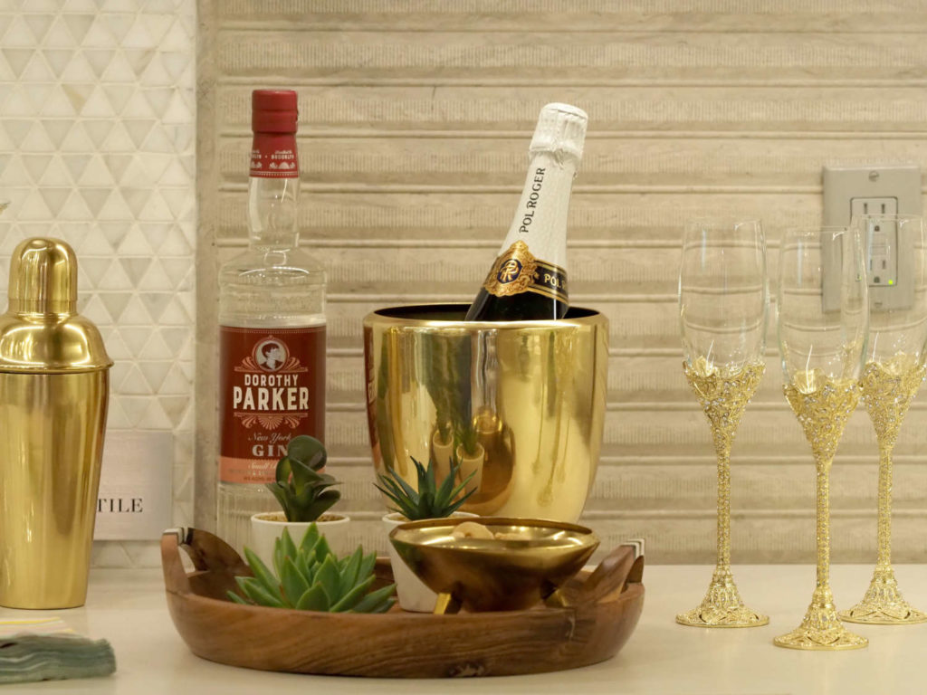 Champagne Flutes & Gold Ice Bucket