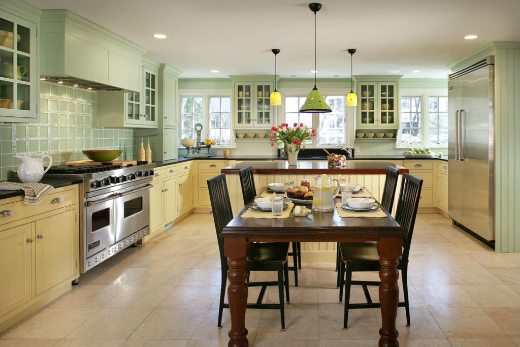 Pastel Yellow and Green Kitchen in Mamaroneck, NY