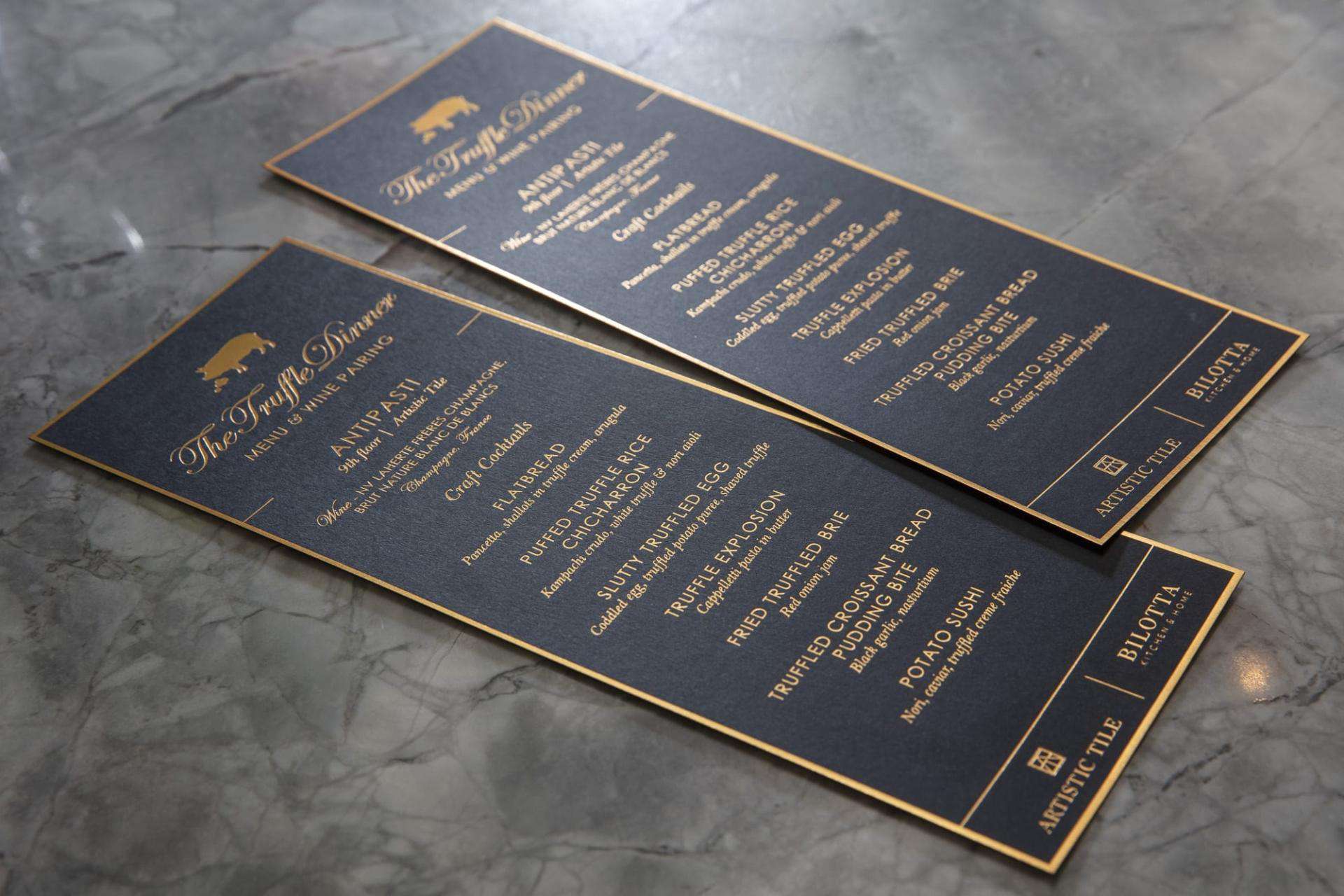 Printed menus  for truffle dinner