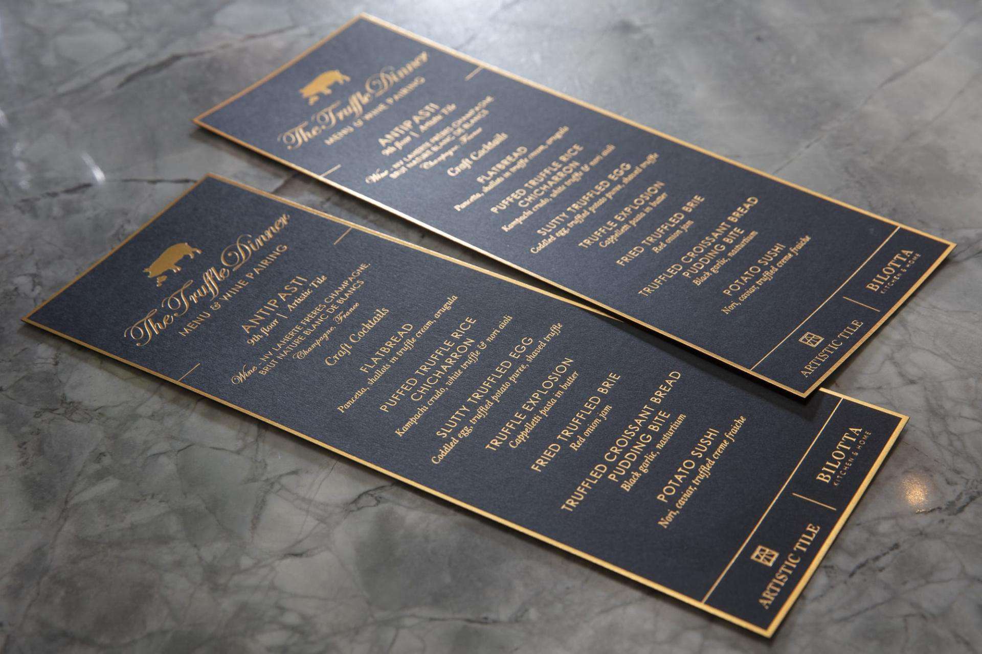 Printed menus at Bilotta truffle dinner