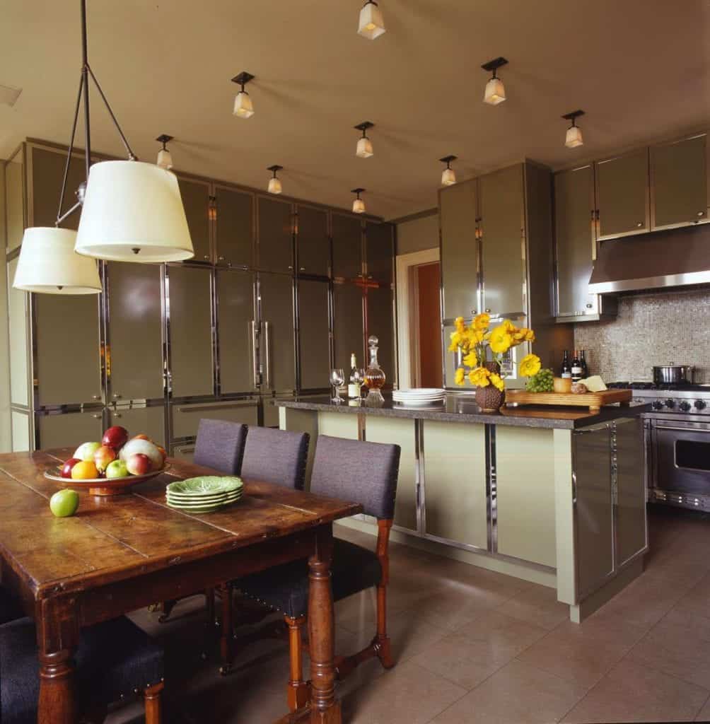 Powder-Coated Green Cabinets with Stainless Frames