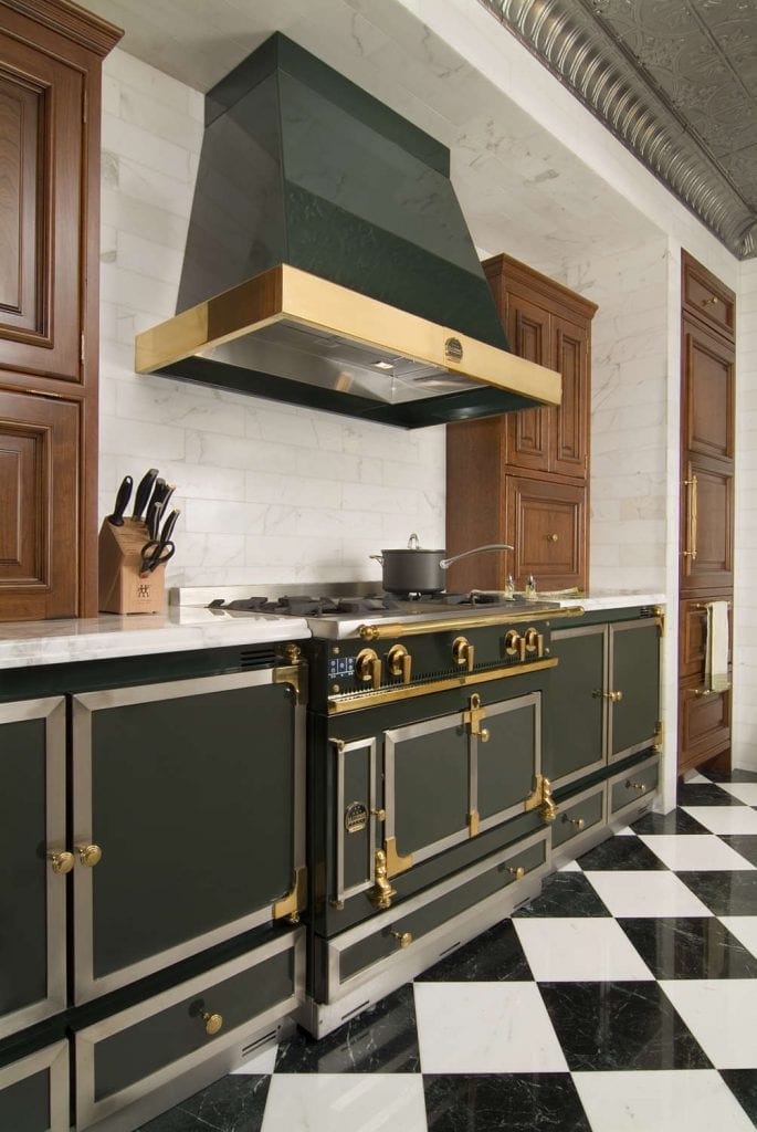 Green Metal Kitchen with Black & White Checkered Floor