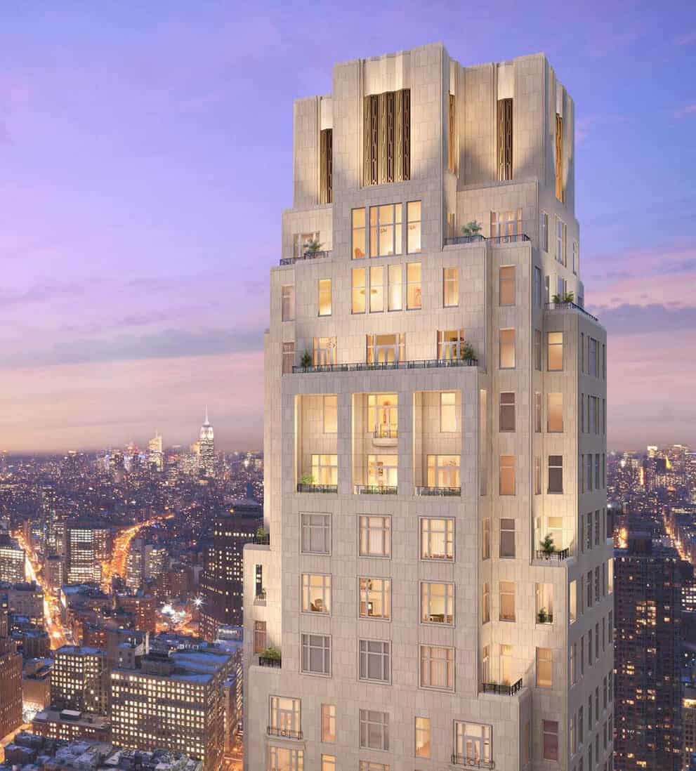 Luxury multi-unit condominium overlooking New York City at 30 Park Place, featuring Bilotta custom kitchens.