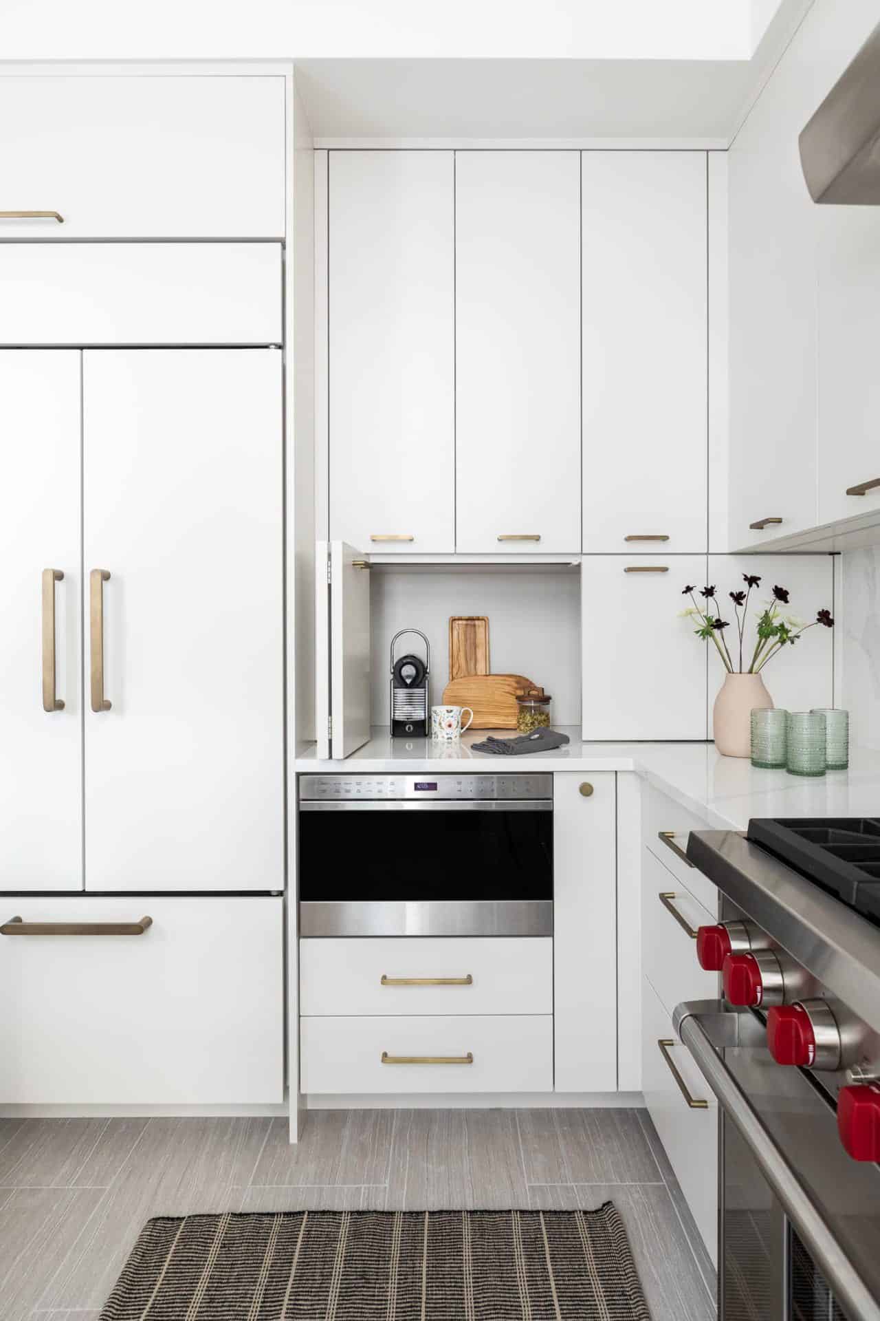 Tribeca loft kitchen features Bilotta frameless Copenhagen cabinetry.