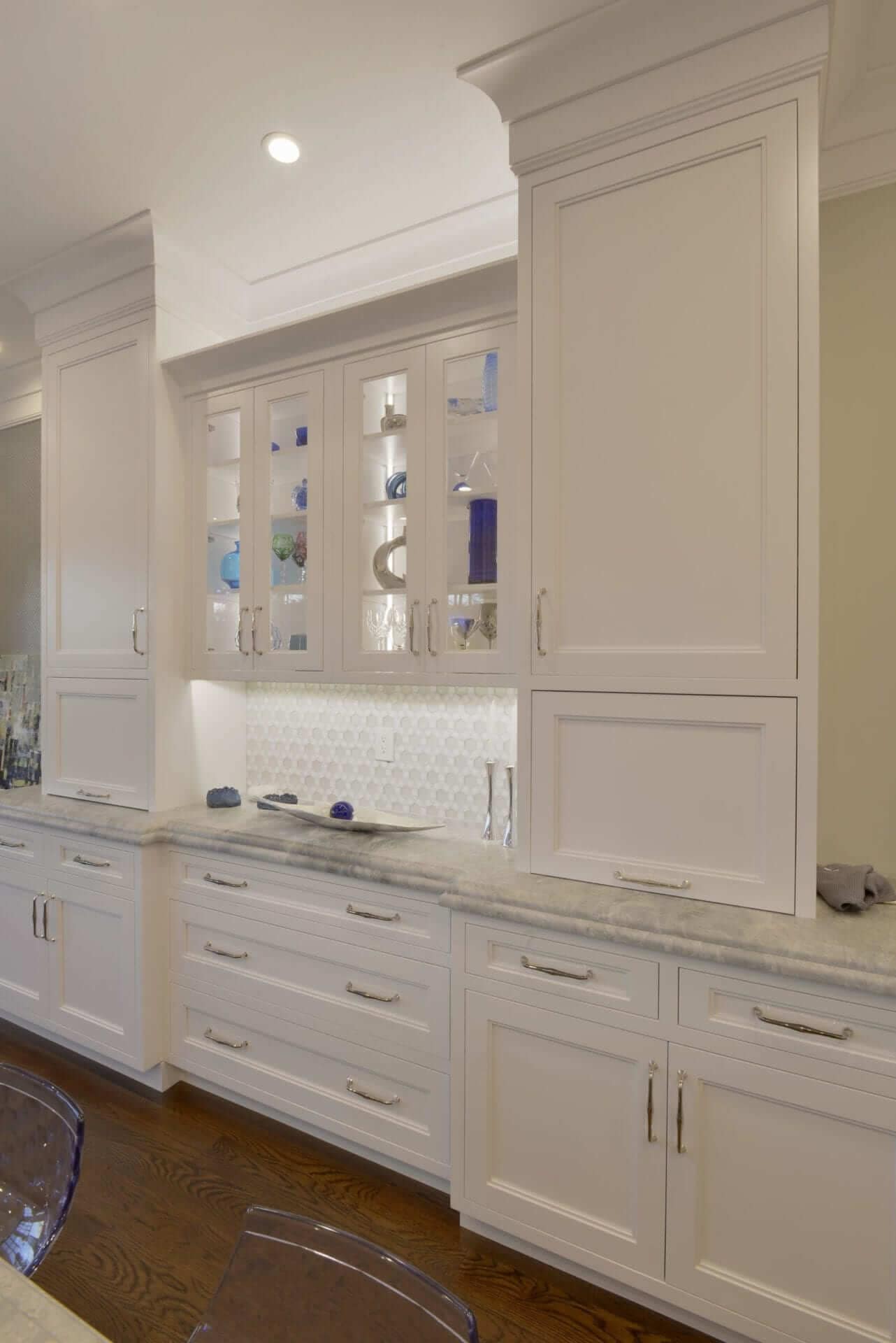 Classic kitchen features Baltic Gray Bilotta cabinets with Grigio Verona marble countertop.