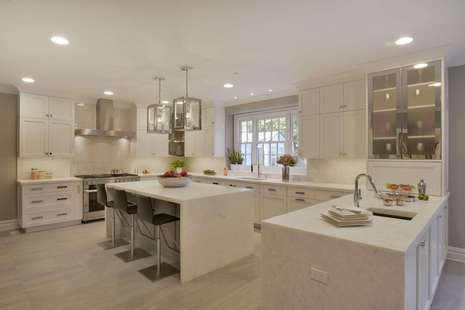 Classic White Kitchen with two sinks.
