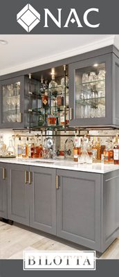 vertical banner showing NAC and Bilotta logos with a photo of a wet bar with gray cabinetry and gold hardware